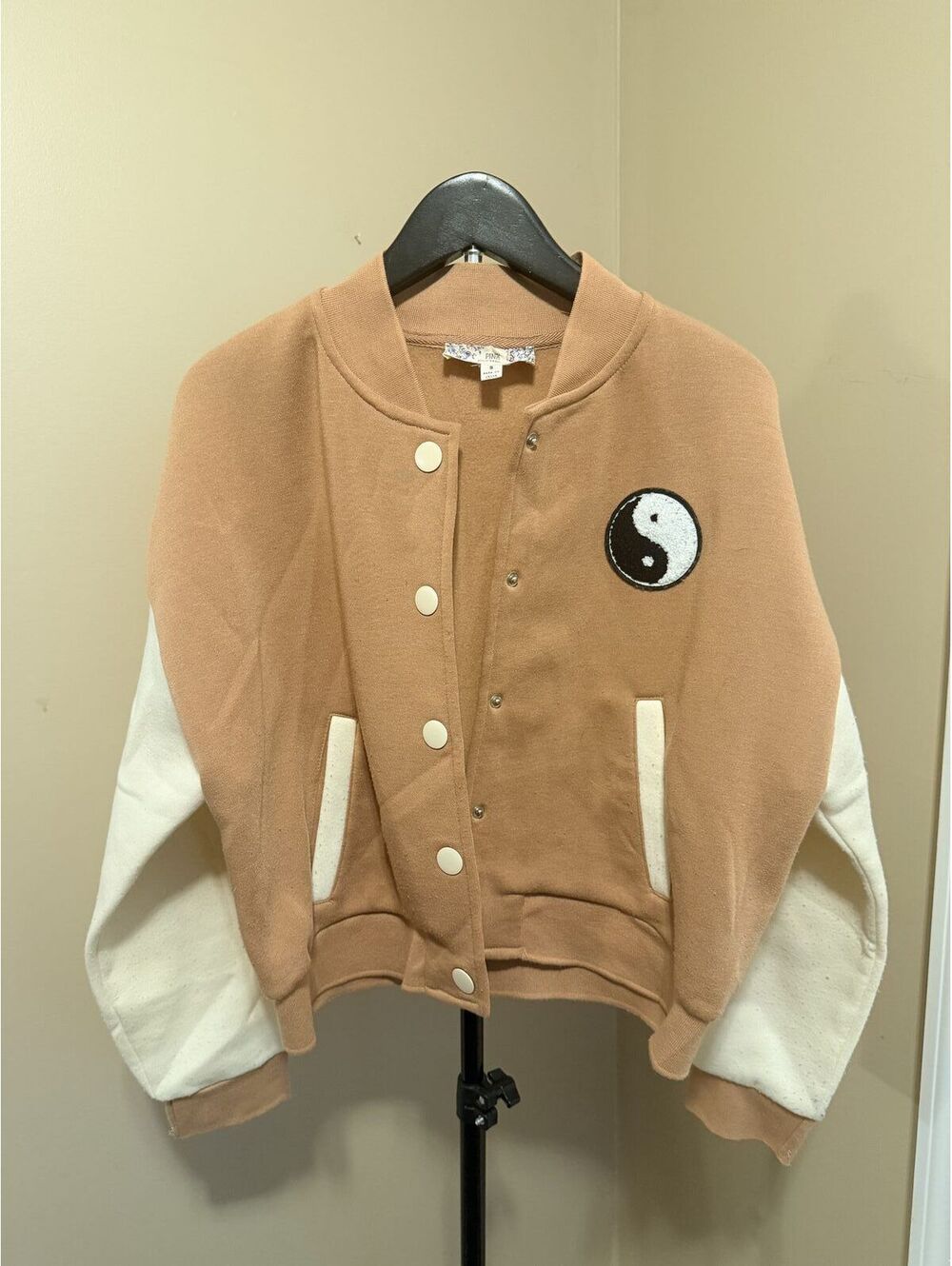 Pink Republic Camel Varsity Jacket Yin Yang Patch Size S